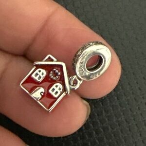 Red Enamel House Charm Pendant - Silver Accent